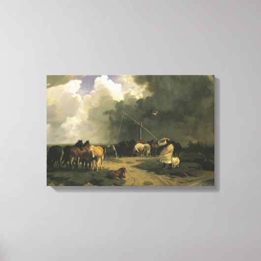 Paarden in een regenbui (paardachtigen) canvas afdruk (Voorkant)