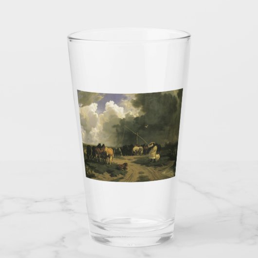 Paarden in een regenbui (paardachtigen) glas (Voorkant)