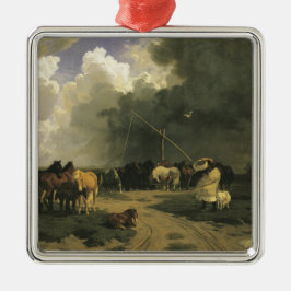 Paarden in een regenbui (paardachtigen) metalen ornament