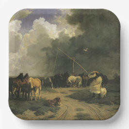 Paarden in een regenbui (paardachtigen) papieren bordje