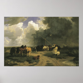 Paarden in een regenbui (paardachtigen) poster