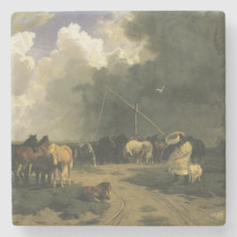 Paarden in een regenbui (paardachtigen) stenen onderzetter