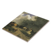 Paarden in een regenbui (paardachtigen) tegeltje (Zijkant)