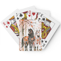 Paarden in een rode bos