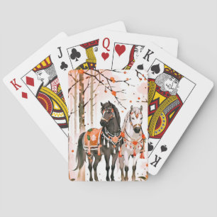 Paarden in een rode bos pokerkaarten