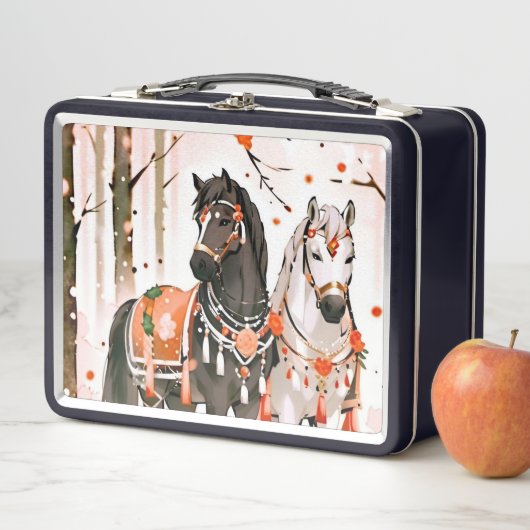 Paarden in een rood bos (In situ)