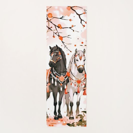Paarden in een rood bos aangepaste dubbelzijdig yogamat (Achterkant)
