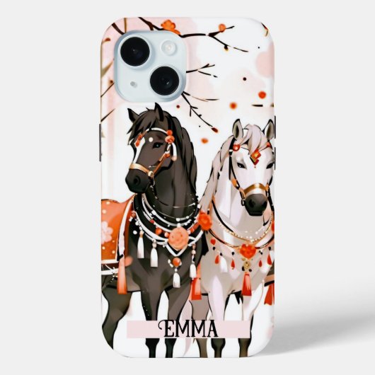 Paarden in een rood bos aangepaste naam Case-Mate iPhone case (Achterkant)