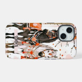 Paarden in een rood bos aangepaste naam iPhone 15 case (Achterkant horizontaal)