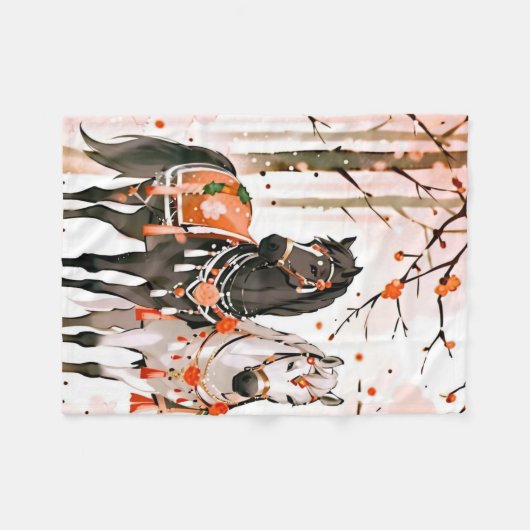 Paarden in een rood bos fleece deken (Voorkant (Horizontaal))