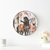 Paarden in een rood bos grote klok (Huis)