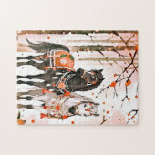 Paarden in een rood bos legpuzzel (Horizontaal)