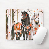 Paarden in een rood bos muismat (Met muis)