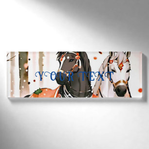 Paarden in een rood bos naambadge