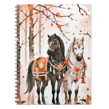 Paarden in een rood bos