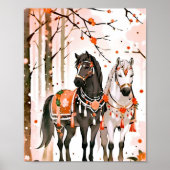 Paarden in een rood bos poster (Voorkant)