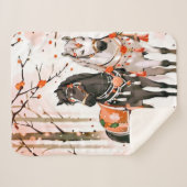 Paarden in een rood bos sherpa deken (Voorkant (horizontaal))