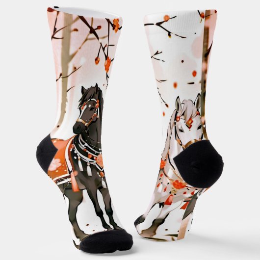 Paarden in een rood bos sokken (Gebogen)