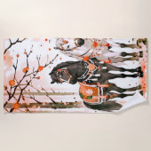 Paarden in een rood bos strandlaken (Voorkant)