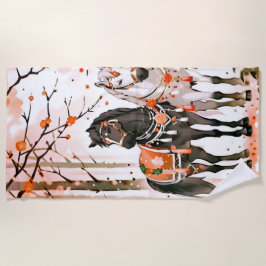 Paarden in een rood bos strandlaken