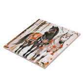 Paarden in een rood bos tegeltje (Zijkant)