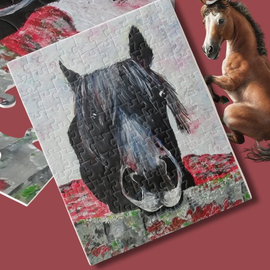 Paarden in een ruitenschildermachine legpuzzel
