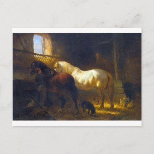 Paarden in een Stabiel Briefkaart