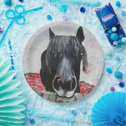 Paarden in een veld met ruitenschilderster papieren bordje (Feest)