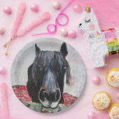 Paarden in een veld met ruitenschilderster papieren bordje (Feest)