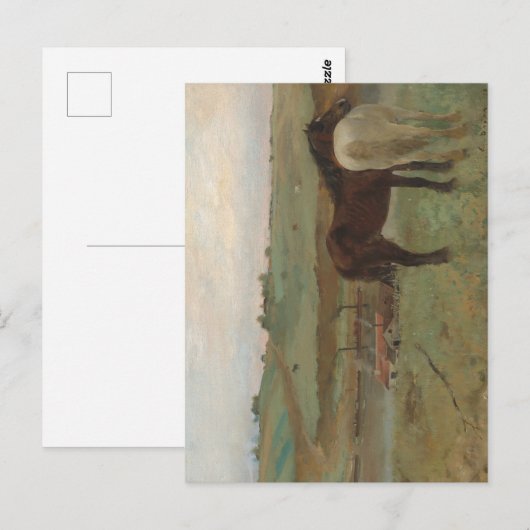 Paarden in een weide, olieverfschilderij, Edgar De Briefkaart (Voorkant / Achterkant)