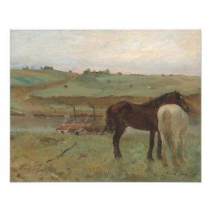 Paarden in een weide, olieverfschilderij, Edgar De Foto Afdruk