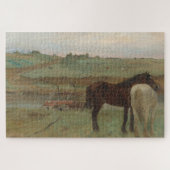 Paarden in een weide, olieverfschilderij, Edgar De Legpuzzel (Horizontaal)