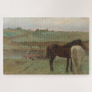 Paarden in een weide, olieverfschilderij, Edgar De Legpuzzel