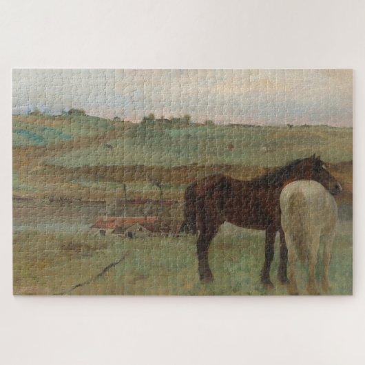 Paarden in een weide, olieverfschilderij, Edgar De Legpuzzel (Horizontaal)