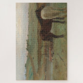 Paarden in een weide, olieverfschilderij, Edgar De Legpuzzel (Verticaal)