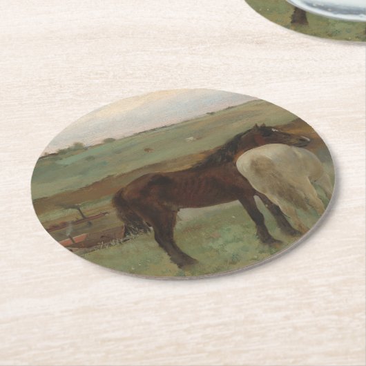Paarden in een weide, olieverfschilderij, Edgar De Ronde Kartonnen Onderzetter (Gebogen)