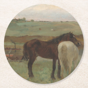 Paarden in een weide, olieverfschilderij, Edgar De Ronde Kartonnen Onderzetter
