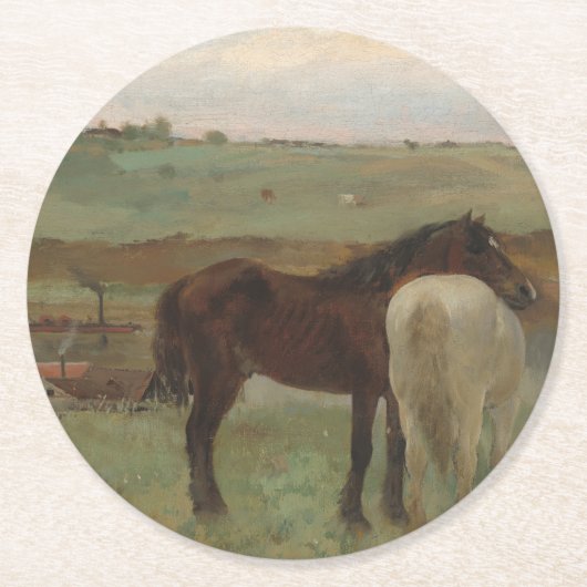 Paarden in een weide, olieverfschilderij, Edgar De Ronde Kartonnen Onderzetter (Voorkant)