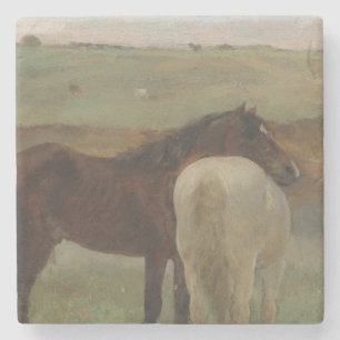Paarden in een weide, olieverfschilderij, Edgar De Stenen Onderzetter