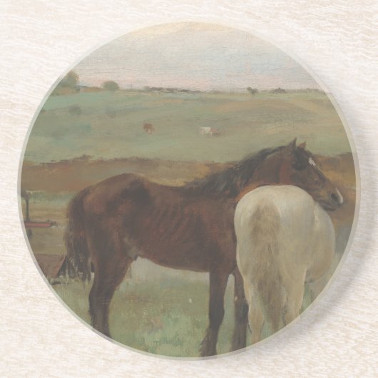 Paarden in een weide, olieverfschilderij, Edgar De Zandsteen Onderzetter (Voorkant)