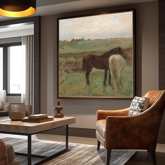 "Paarden in een weide" schilderij van Edgar Degas Canvas Afdruk