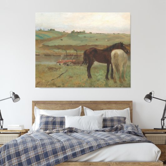 "Paarden in een weide" schilderij van Edgar Degas Canvas Afdruk (Insitu (Slaapkamer))