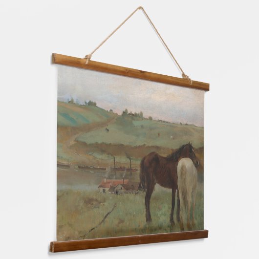 "Paarden in een weide" schilderij van Edgar Degas Hangend Wandkleed (Gebogen)