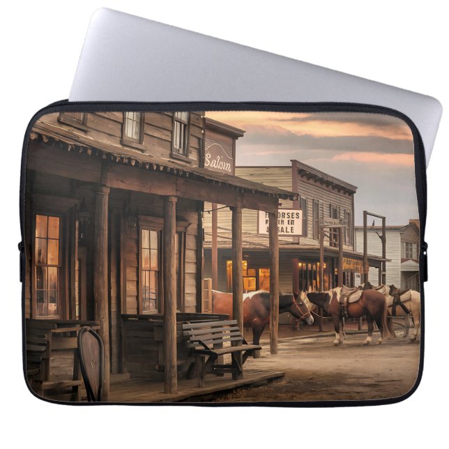 Paarden in een Westerne stad Laptop Sleeve (Voorkant)