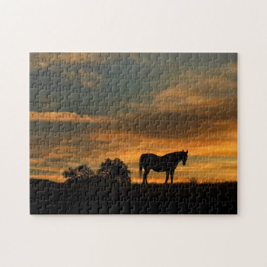 Paarden in een zuidwestelijke zonsondergang legpuzzel (Horizontaal)