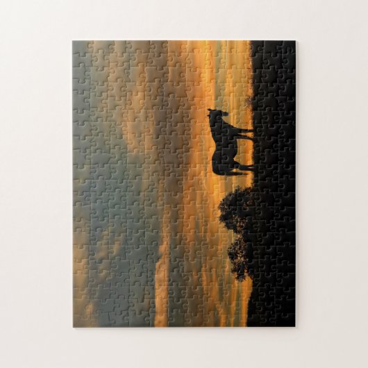Paarden in een zuidwestelijke zonsondergang legpuzzel (Verticaal)