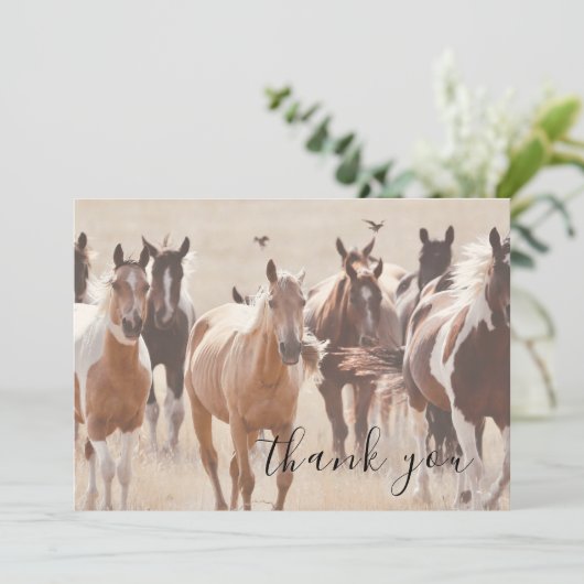 Paarden in Golden Field Country Flat Dank u kaart (Staand voorkant)