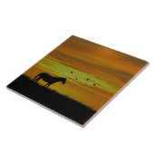 Paarden in Golden Sunset met vogels Tegeltje (Zijkant)