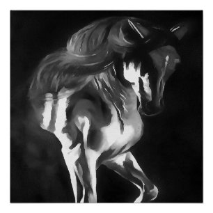 Paarden in grijs op zwart perfect poster