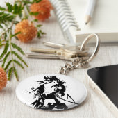 Paarden in Halter Button Sleutelhanger (Zijkant)